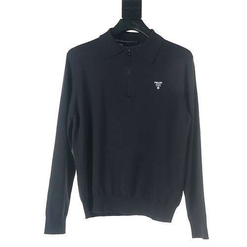 Maglione lavorato a maglia con fondo mezza zip Prada PRD 23FW blu navy