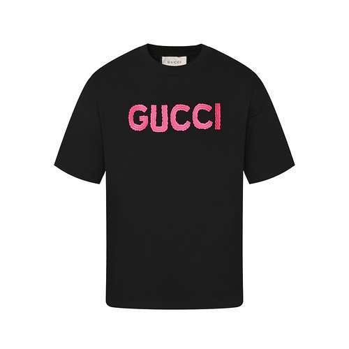 GUCCl Gucci 24S inizio primavera nuova maglietta a maniche corte ricamata con lettera LOGO rosa