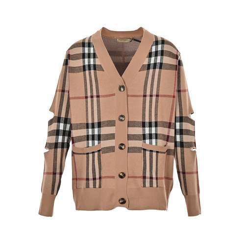 BBRMaglione cardigan con giromanica scozzese scozzese di Burberry