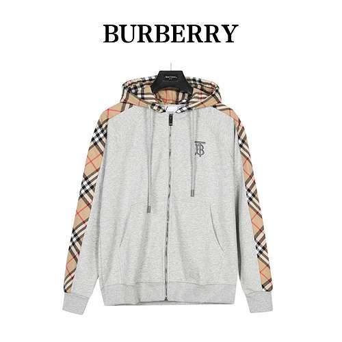 BBRBurberry giacca in felpa con cerniera e cerniera scozzese con ricamo TB