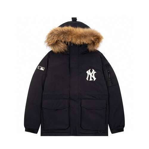 2023Fw MLB New York Yankees logo grande collo di pelliccia top originale con cappuccio addensato da 