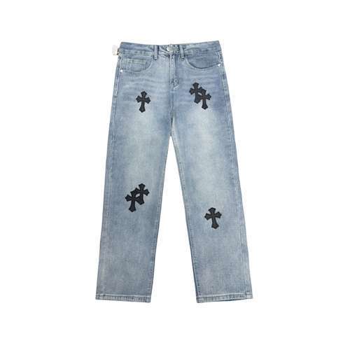 Jeans incrociati in pelle invecchiata lavata blu denim classico CHCro Heart