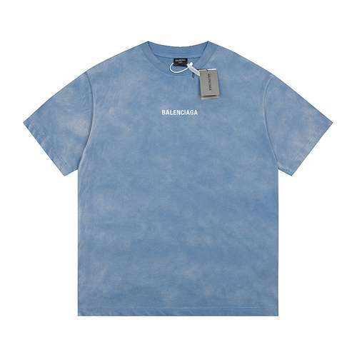 Top BLCG Balenciaga logo ricamato davanti e dietro sfumato effetto used maniche corte blu P110666