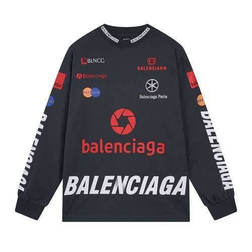 BLCGBalenciaga 23SS T-shirt a maniche lunghe con collo rotondo ricamato con LOGO multiplo