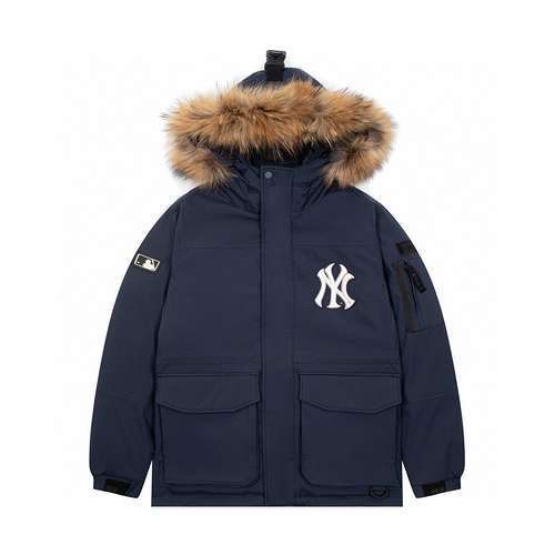 2023Fw MLB New York Yankees logo grande collo di pelliccia top originale con cappuccio addensato da 