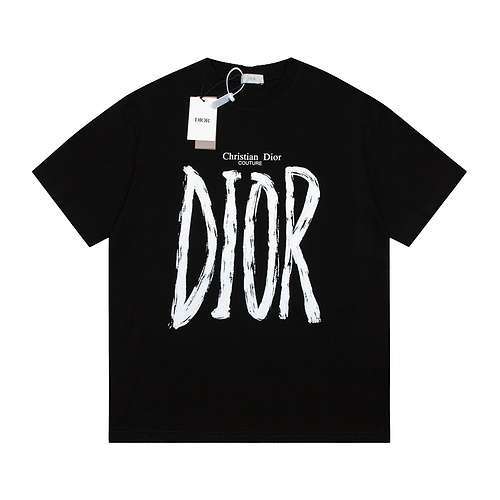 Tshirt stampata dipinta a mano con lettere CD Dior nera P155095888