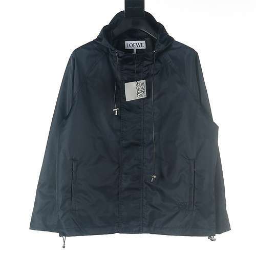 Loewe LOE 23FW giacca con cappuccio in nylon ricamato con orlo piccolo parka blu navy