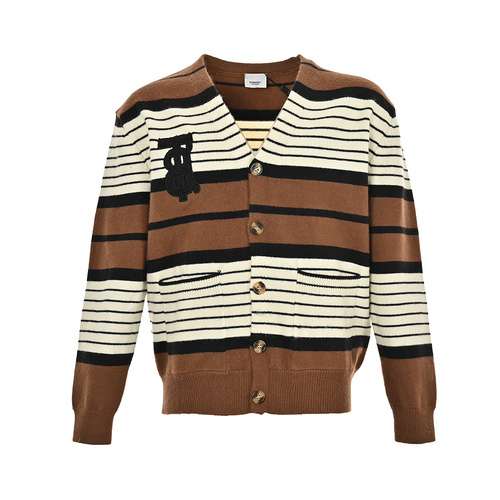 BBRCardigan Burberry 23Fw in maglia a righe con lettere ricamate