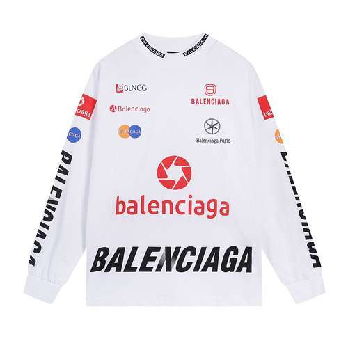 BLCGBalenciaga 23SS T-shirt a maniche lunghe con collo rotondo ricamato con LOGO multiplo