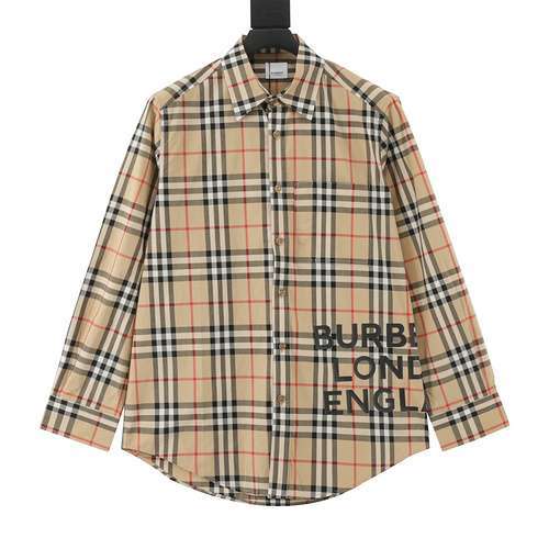 Camicia a maniche lunghe con logo a lettera con orlo scozzese BBR