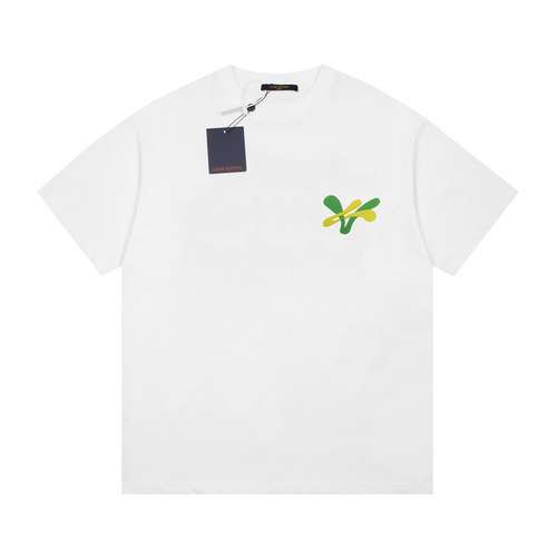 T-shirt a maniche corte con stampa in schiuma di LVLouis Vuitton gialla e verde con piccola etichett