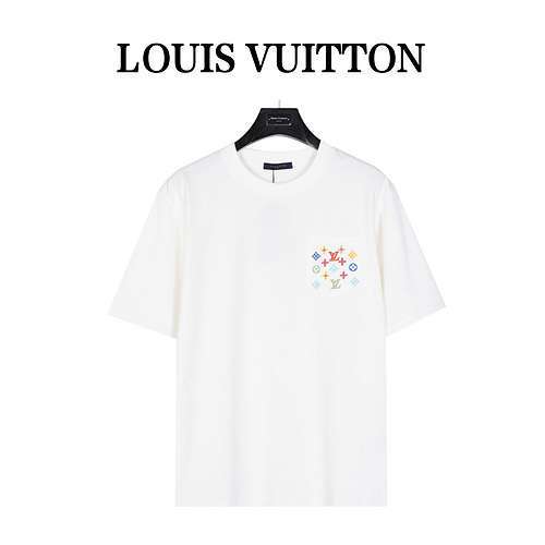 T-shirt a maniche corte ricamata colorata presbite con tasca LVLouis Vuitton