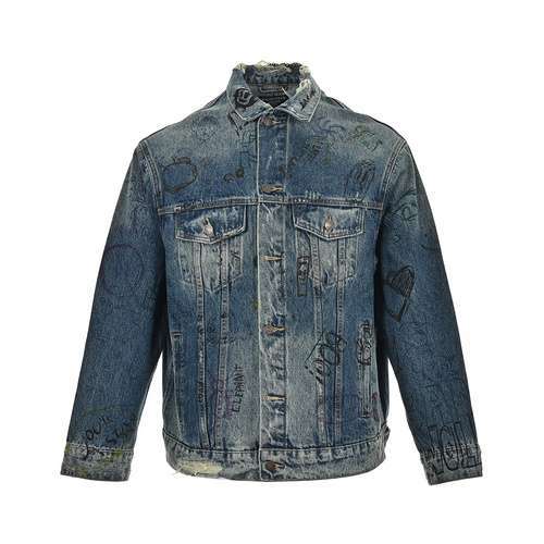 Divertente giacca in denim dipinta a mano con graffiti BLCGBalenciaga