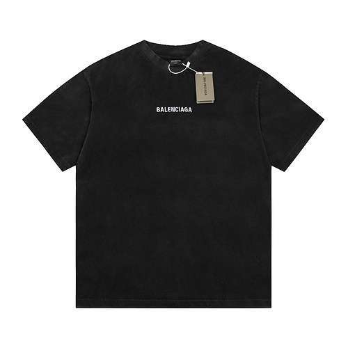 Top BLCG Balenciaga logo ricamato davanti e dietro sfumato invecchiato maniche corte nero