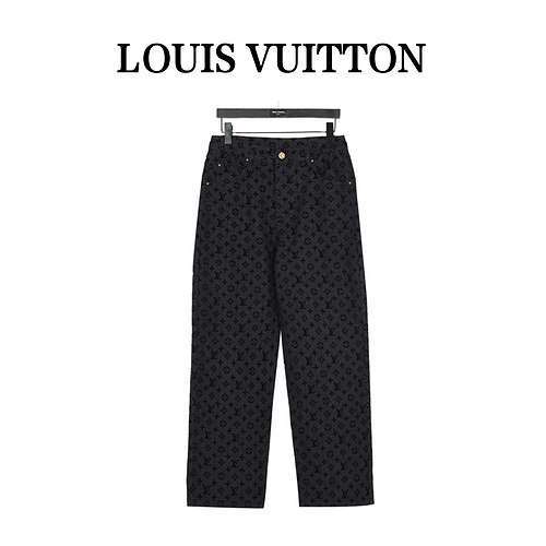 Pantaloni in denim floccato con logo completo di LVLouis Vuitton