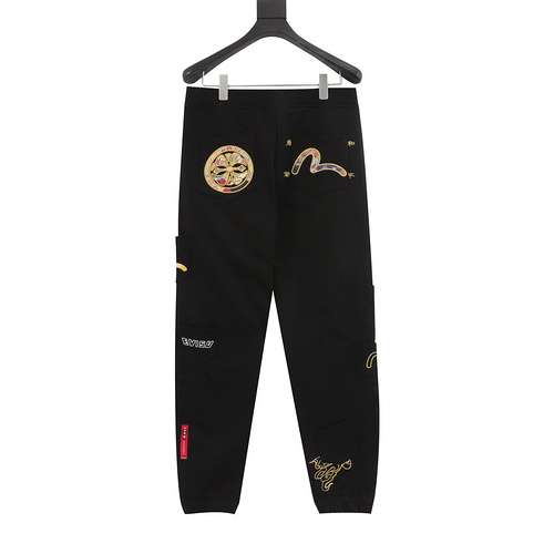 Pantaloni della tuta Evisu 24ss con patch in broccato con gabbiano