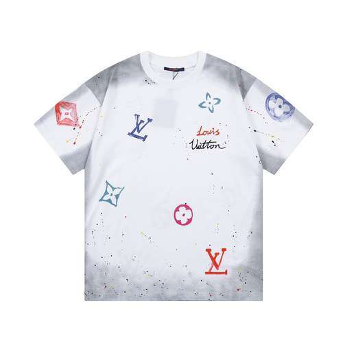 T-shirt a maniche corte con stampa di schizzi di inchiostro ad acquerello di LVLouis Vuitton