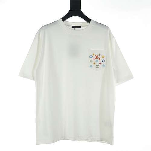 T-shirt a maniche corte ricamata colorata presbite con tasca LV