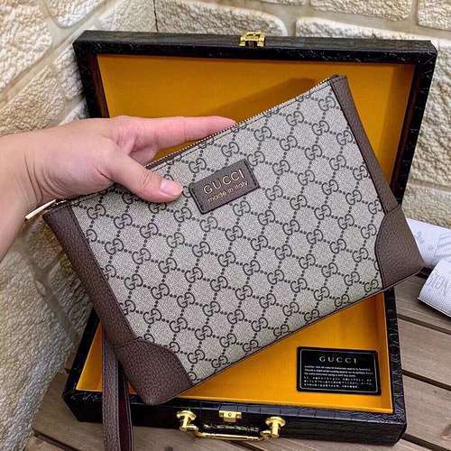 Pochette da uomo GG realizzata in pelle bovina originale importata, borsa regalo di alta qualità, di