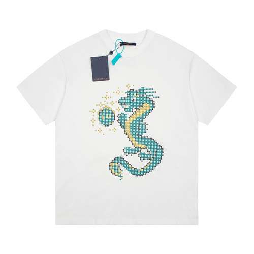 T-shirt bianca a maniche corte con motivo limitato LV Year of the Dragon