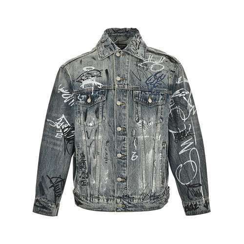 Divertente giacca in denim dipinta a mano con graffiti BLCGBalenciaga