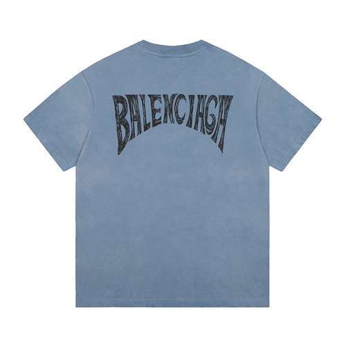 Top BLCG Balenciaga T-shirt con lettera sul retro invecchiata blu