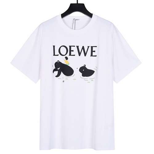 T-shirt a maniche corte con stampa dell'orso nero della serie di illustrazioni LE Loewe 24ss