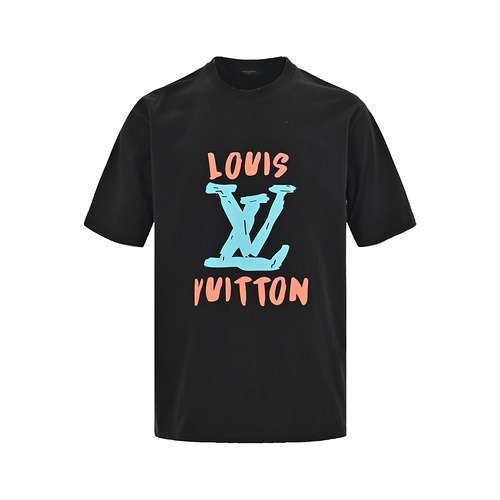 Maniche corte stampate con logo LVLouis Vuitton 24ss graffiti a grandi lettere