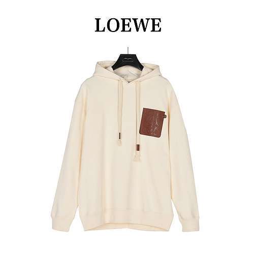 Felpa con cappuccio e tasca in pelle con logo in rilievo LELoewe 23Fw