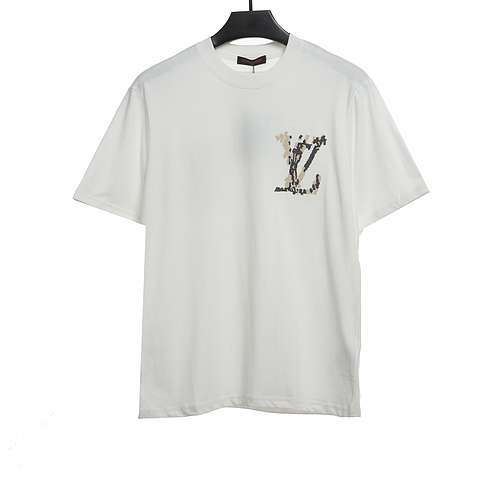 Maglia a maniche corte con monogramma a punto croce Louis Vuitton LV bianca