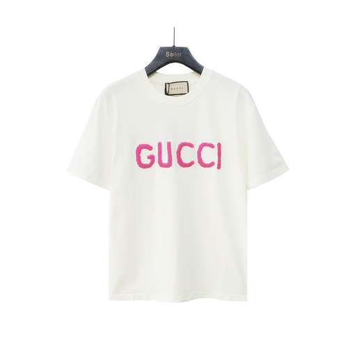 GCGucci LOGO rosa ricamato girocollo maniche corte