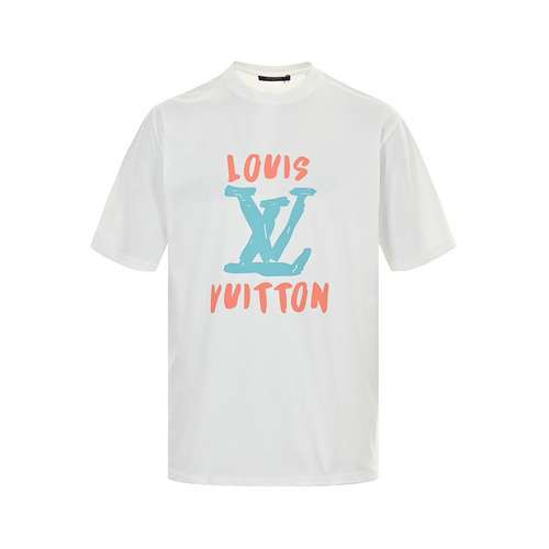 Maniche corte stampate con logo LVLouis Vuitton 24ss graffiti a grandi lettere