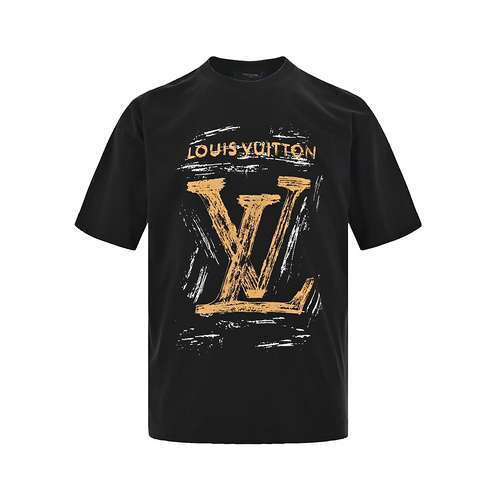 LVLouis Vuitton 24ss graffiti dipinti a mano con lettere grandi stampate a maniche corte