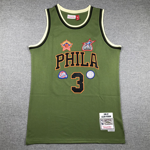 76ers No. 3 Allen Iverson Army Green