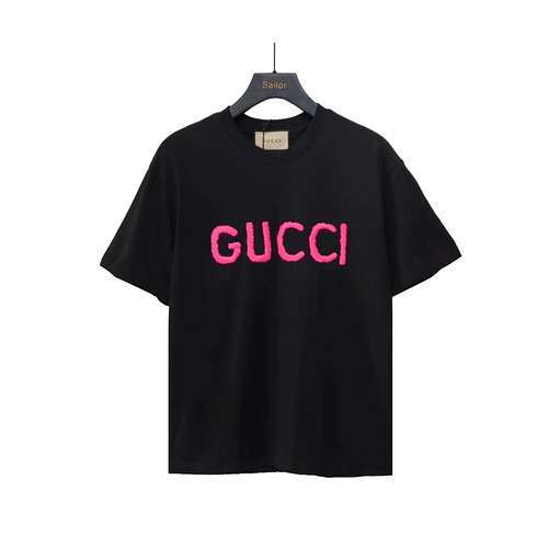 GCGucci LOGO rosa ricamato girocollo maniche corte