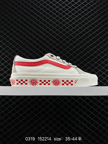 7 Vans Sk8-Low Reissue SF white and red sun checkerboard print canvas skateboard shoes Item number: 