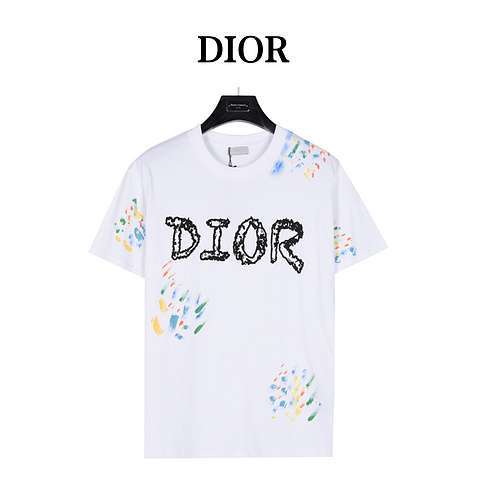 T-shirt a maniche corte floreale con graffiti con logo CDDior dipinta a mano