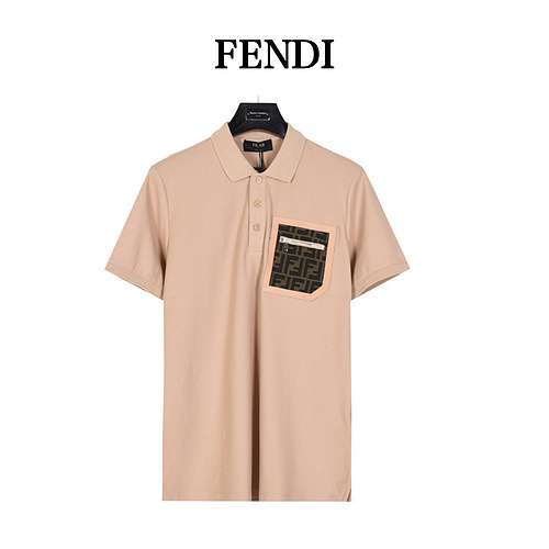 Polo con cerniera e tasca con finiture in pelle FDFendi maniche corte