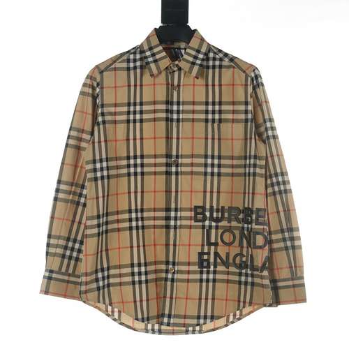 BBRBcamicia a maniche lunghe Burberry BBR con lettera LOGO sull'orlo scozzese