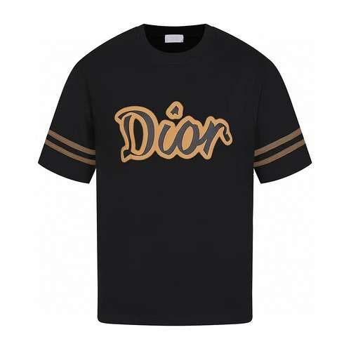 T-shirt a maniche corte con collo rotondo in schiuma con logo in pelle di ultimo stile CD Dior2024ss