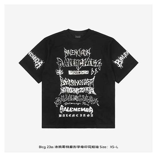 Blcg 23ss graffiti goth silhouette stampa lettere maniche corte