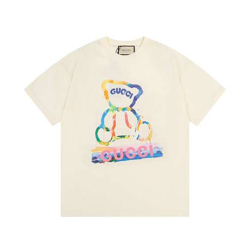 Tshirt a maniche corte con stampa orso acquerello GC Gucci Double G