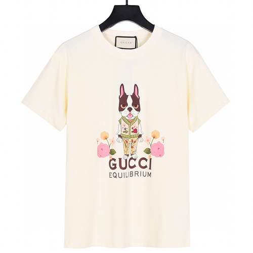 GC Gucci 24ss nuova maglietta a maniche corte con stampa di fiori e cane bulldog francese