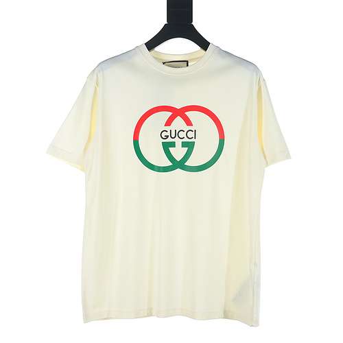 GUC GUC Tshirt a maniche corte con stampa della lettera doppia G rossa e verde