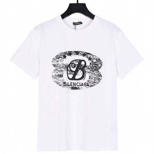 BLCGBalenciaga 24ss maniche corte con stampa di vecchie lettere screziate