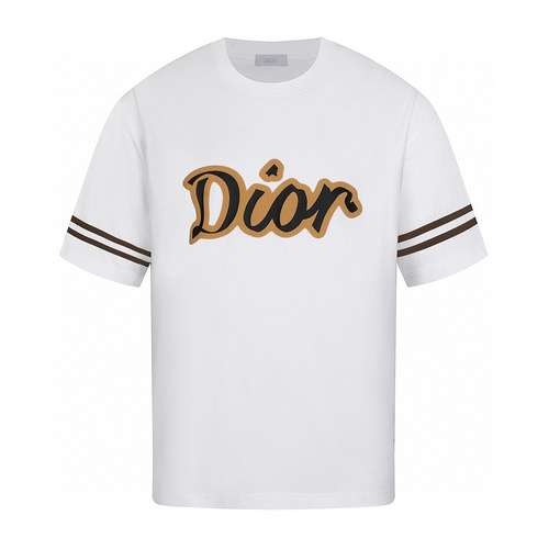 T-shirt a maniche corte con collo rotondo in schiuma con logo in pelle di ultimo stile CD Dior2024ss