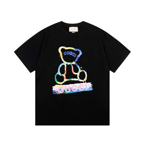 Tshirt a maniche corte con stampa orso acquerello GC Gucci Double G