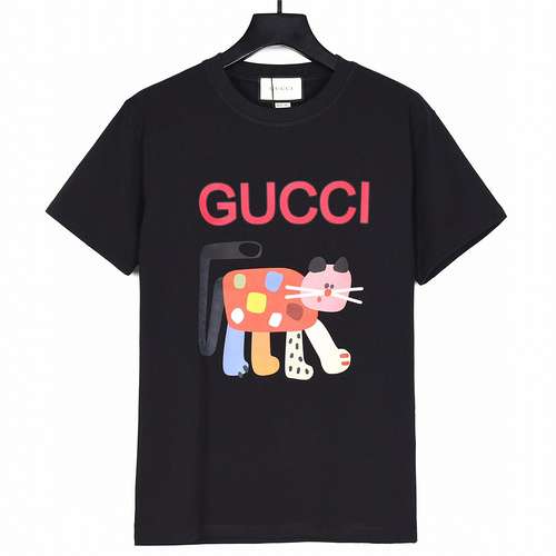 GC Gucci 24ss nuova maglietta a maniche corte con stampa cartoon di gatti fata