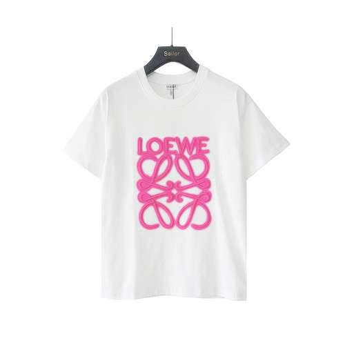 T-shirt a maniche corte rosa fluorescente ricamata al neon LE Loewe