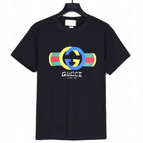 T-shirt a maniche corte stampata con doppio anello di GC Gucci 24ss